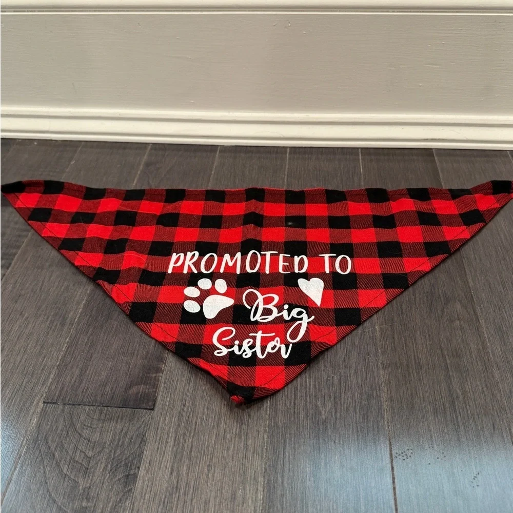 NWOT Red and Black Plaid Promoted to Big Sister Pet Dog Bandana Medium/Large Dog